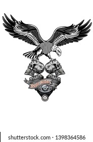 Vintage motorcycle label. Skull and Motor
