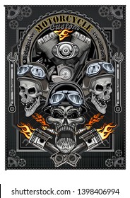 Vintage motorcycle label. Skull and Motor