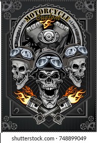 vintage motorcycle label with skulls