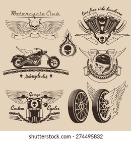 Vintage motorcycle labels and design elements