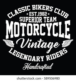 Vintage motorcycle, legendary riders, handcrafted typography, t-shirt graphics, vectors