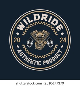 Vintage motorcycle logo emblem template vector isolated. Motorbike garage logo. Vintage custom motorcycle logo emblem isolated. Monochrome label logo for motorbike parts.