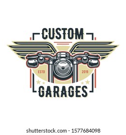Vintage motorcycle logo template, vector retro custom garage emblem or badge.