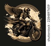 Vintage motorcycle man with wings vector art design