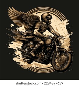 Vintage motorcycle man with wings vector art design
