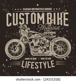 Vintage motorcycle. Monochrome vector illustration. T-shirt design