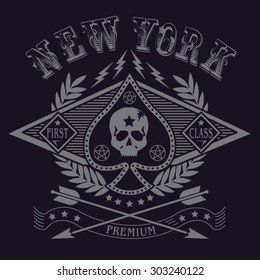 Vintage motorcycle New York typography, t-shirt graphics, vectors, skull
