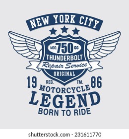  Vintage Motorcycle nyc typography, t-shirt graphics, vectors