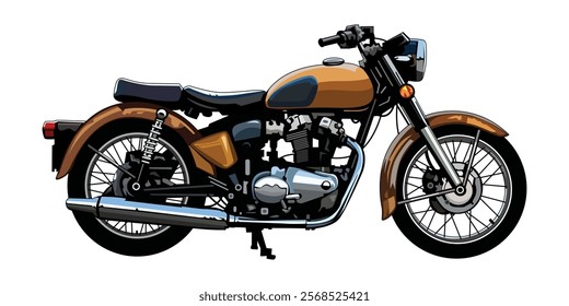 Vintage motorcycle, old motorbike vector illustration, isolated on white background.