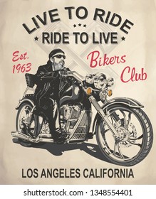 Vintage motorcycle poster with biker.