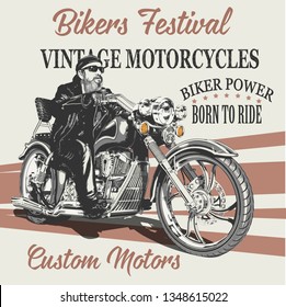 Vintage Motorcycle Poster With Biker.