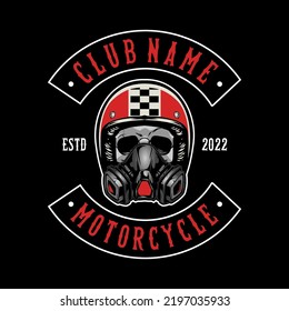 Vintage motorcycle print with skull in motorcycle helmet and typography.