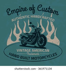 Vintage motorcycle for printing with grunge texture. Old school race poster. T-shirt chopper design.