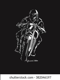 vintage motorcycle racer silhouette and design elements. shadow sketch