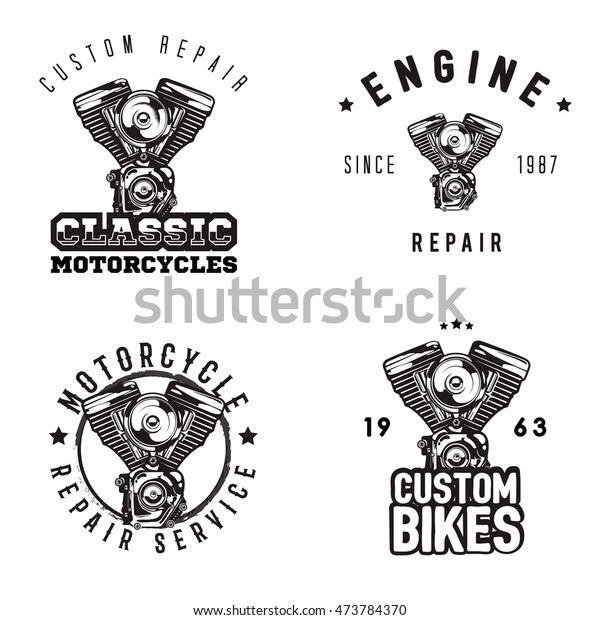 Vintage Motorcycle Repair Logos Motorbike Service Stock Vector (Royalty ...