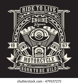 Vintage motorcycle ride typography, t-shirt graphics, vectors