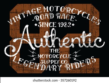 Vintage Motorcycle, Road Race, Authentic, Legendary Riders  vector print and varsity. For t-shirt or other uses in vector.T shirt Graphic