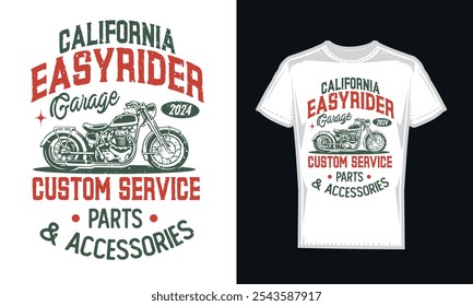 Una motocicleta vintage ruge a través de una carretera abierta polvorienta, con tipografía de estilo retro que dice, Live Free, Ride Classic. La bicicleta, detallada con texturas resistentes, tiene un aspecto desgastado, con salpicaduras de grasa