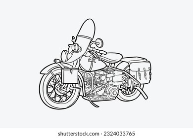 vintage motorcycle of sketch ink drawing on white. motorcycle of vector illustration for posters, and graphics.