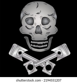 Vintage Motorcycle Skull Piston Sign Vector Illustration