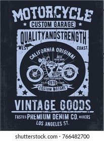 vintage motorcycle style vector design for tee print with grunge texture
