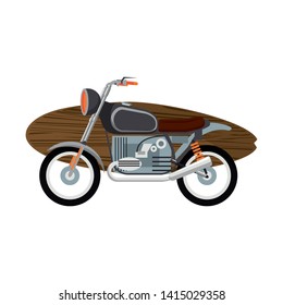 Vintage motorcycle with surf tables cartoon vector illustration graphic design