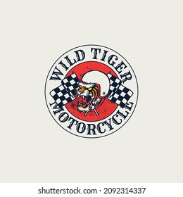 Vintage Motorcycle Tiger head. Hand drawn Vector illustration