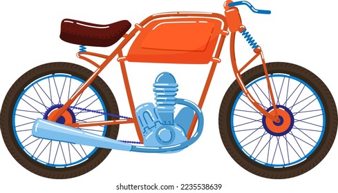 Vintage motorcycle, transport power wheel, classic motorbike people, isolated on white, design, flat style vector illustration.