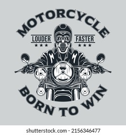 Vintage Motorcycle T-shirt Design Vector.Biker Shirt.Also Use For Lebel, Emblems, Poster. Gas mask rides. Motor Garage. Harley Davidsion T-shirt design. Motorcycle Tour. Motosport. Moge. Born To Win. 