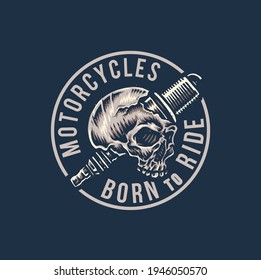 Vintage motorcycle t'shirt graphics born to ride, hand drawn line style with digital color, vector illustration