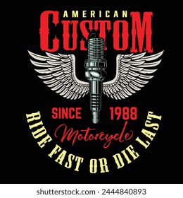 Vintage motorcycle t-shirt graphics. Born to ride. Ride to live. Biker t-shirt. Motorcycle emblem. Monochrome skull. Vector illustration.