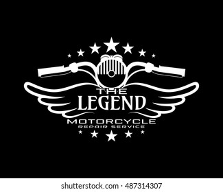 Vintage Motorcycle t-shirt graphics, Legend repair service typography print, vintage motorcycle garage emblem, biker t-shirt stamp, motor service center, vector