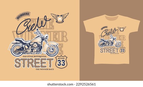 vintage motorcycle with typography background, t-shirt design vector illustration