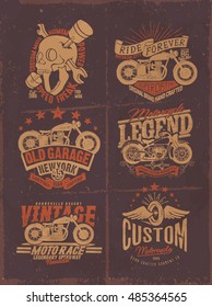 conjunto de etiquetas de tipografía de motocicleta vintage. Ilustración personalizada de motocicleta. diseño de camiseta impreso.