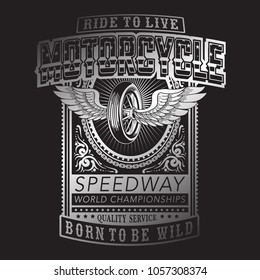 Vintage motorcycle typography, t-shirt graphics, vector design