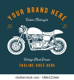 Vintage motorcycle vector, hand drawn cafe racer illustration.