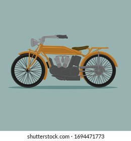 Vintage motorcycle vector illustration. Old retro bike. Old school motor vehicle. Pre-war transport