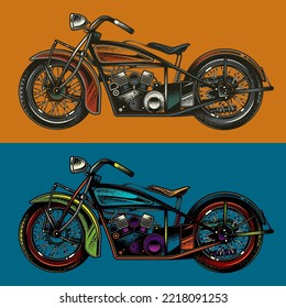 Vintage motorcycle. Vector retro illustration. An original design element.