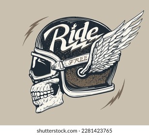 vintage motorcycle winged helmet skull