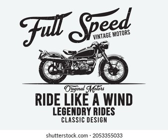 Vintage Motorcycle,Bike Full Speed t-shirt print, tee print, jeans, clothing, fashion, and other printing products Design Vector illustration By Hammad Graphics