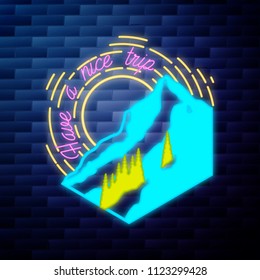 Vintage Mounitains emblem glowing neon sign