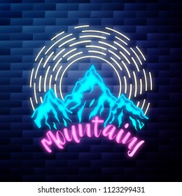 Vintage Mounitains emblem glowing neon sign