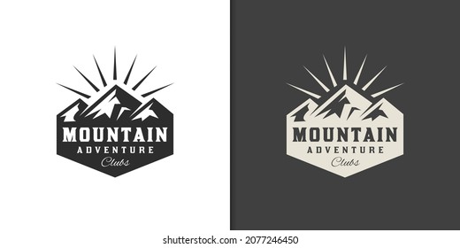 vintage mountain adventure club logos and camping resort outdoor retro vector emblem logo design