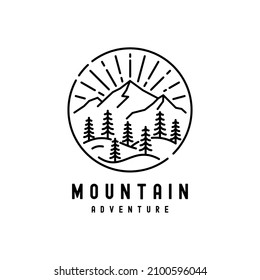 Vintage Mountain Adventure Line art Logo Design