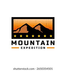 vintage mountain adventure sticker style logo. retro badge mountain expedition logo template.