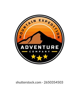 vintage mountain adventure sticker style logo. retro badge mountain expedition logo template.