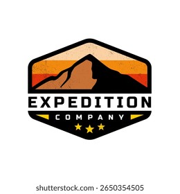 vintage mountain adventure sticker style logo. retro badge mountain expedition logo template.