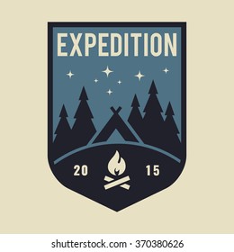 Vintage mountain adventure and travel emblem.