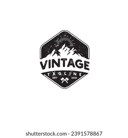 vintage mountain badge logo design vector template illustration