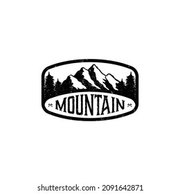 Vintage Mountain Badge Logo Vector Design. Abstract emblem, designs concept, logos, logotype element for template.